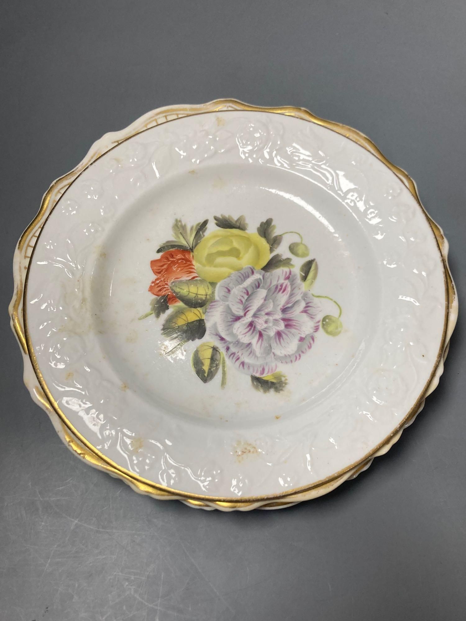 Nine 19th century English and Continental porcelain dessert dishes